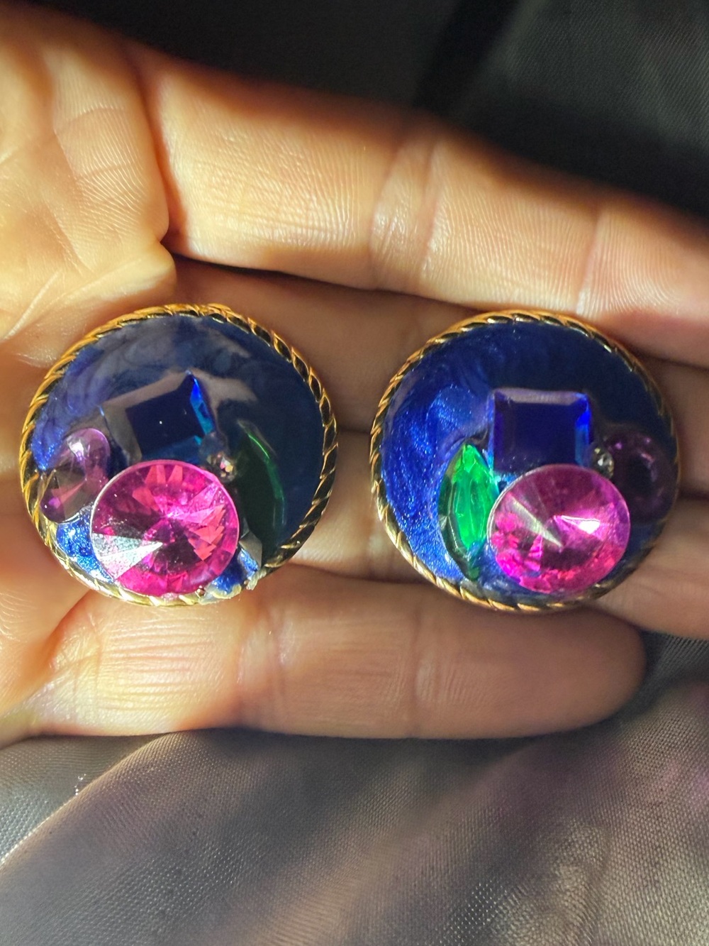 Vintage JAY FEINBERG Blue Enamel Clip Earrings